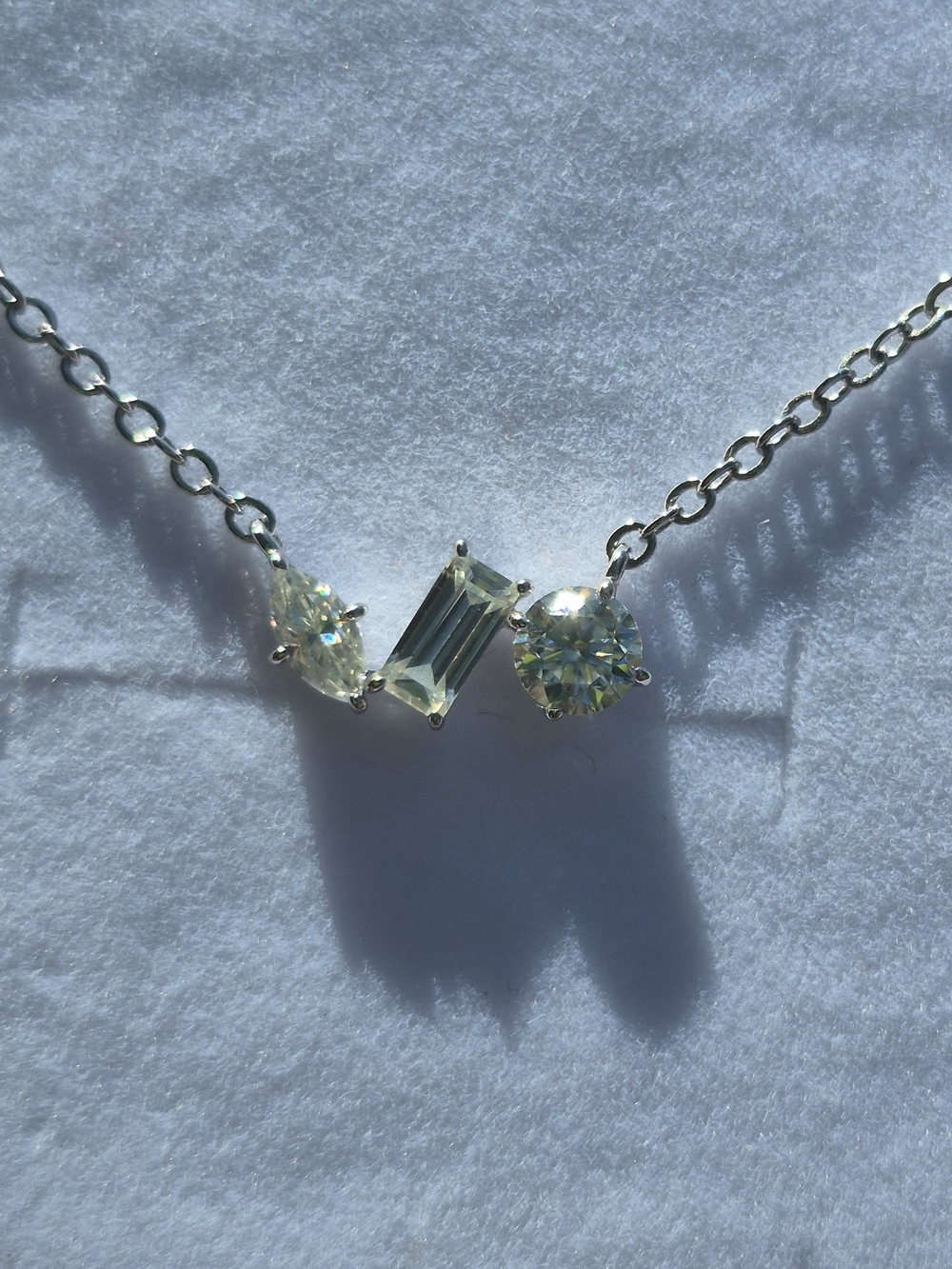 GRA Certified Dainty 3-Moissanite (Marquis/Emerald/Round-cut Pendant Necklace